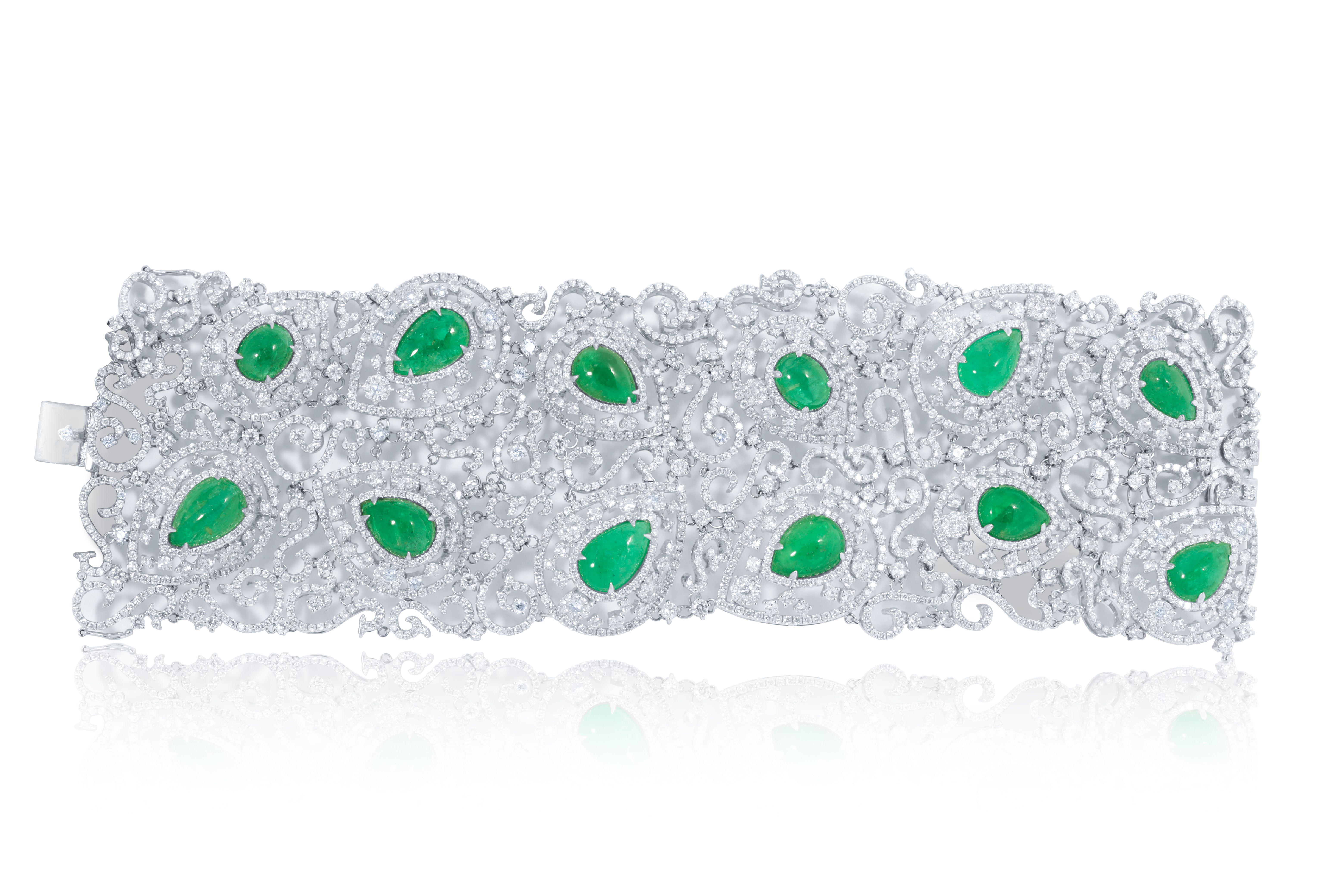 Pear Cut Diana M. 36.50 Carat Diamond Bracelet with Emeralds For Sale
