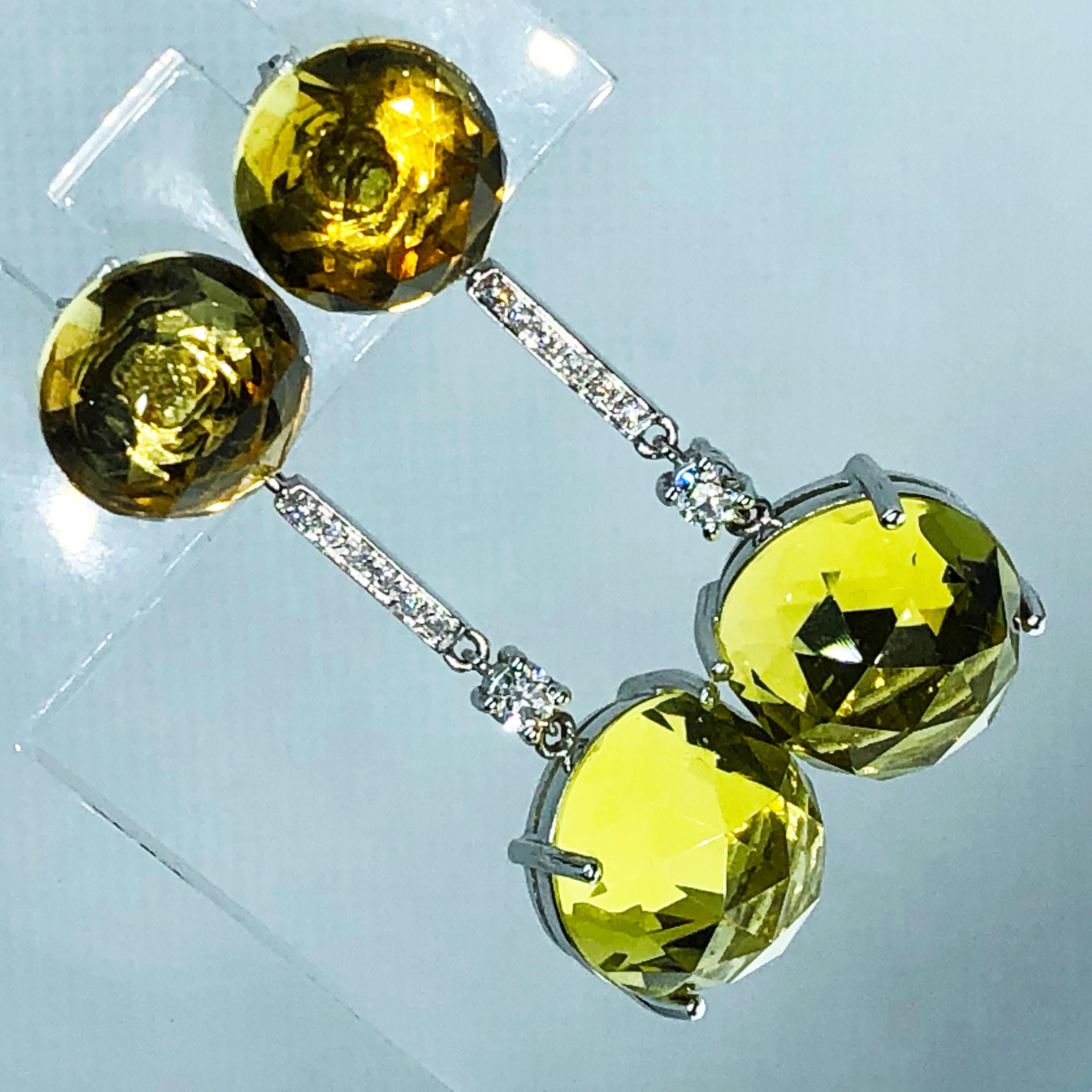 Cabochon Berca 36.5Kt Citrine Quartz 0.33 Kt White Diamond Gold Setting Dangle Earrings For Sale