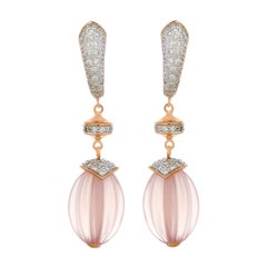 36.52 Carat Rose Quartz Melon and Diamond 18kt Rose Gold Drop Earrings