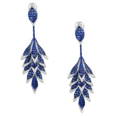 36.52 ct Blue Sapphire Studded Dangle Earrings Made In 18k Gold With Diamonds
