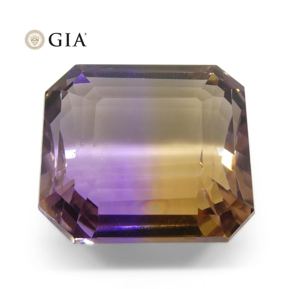 Women's or Men's 36.53 Carat Octagonal/Emerald Cut Purple & Yellow Ametrine GIA Certified For Sale