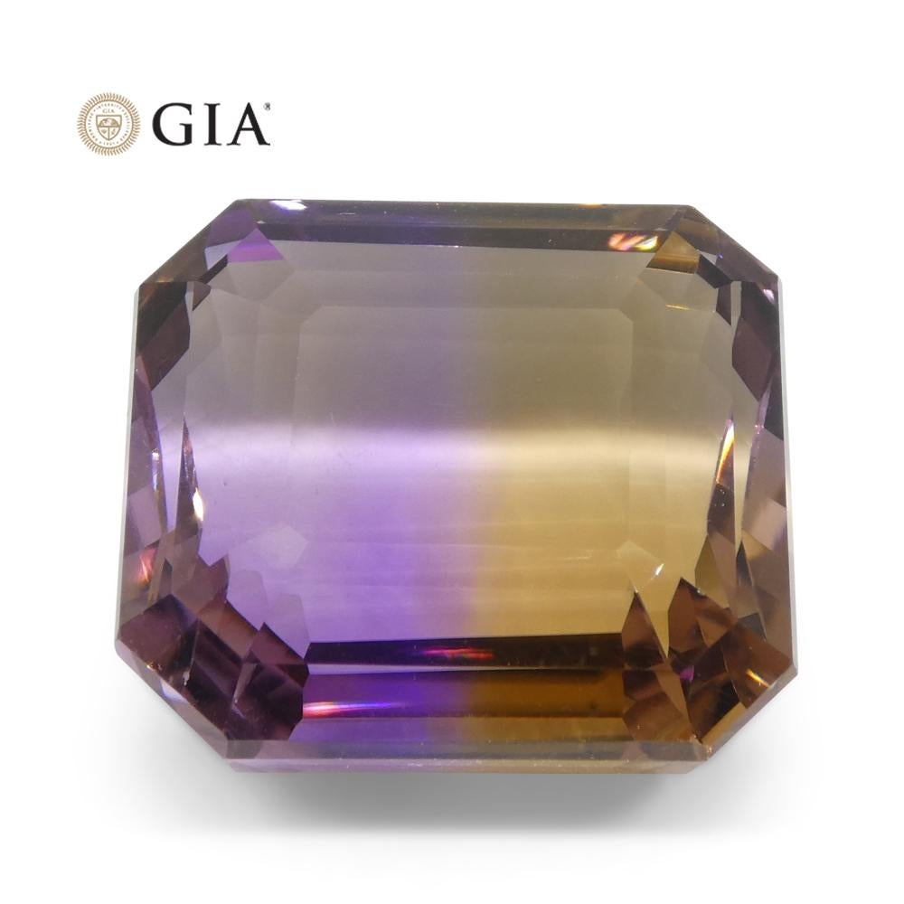 This is a stunning GIA Certified Ametrine

 

The GIA report reads as follows:

 

GIA Report Number: 2223290610
Shape: Octagonal
Cutting Style: Step Cut
Cutting Style: Crown:
Cutting Style: Pavilion:
Transparency: Transparent
Color: Zoned Purple