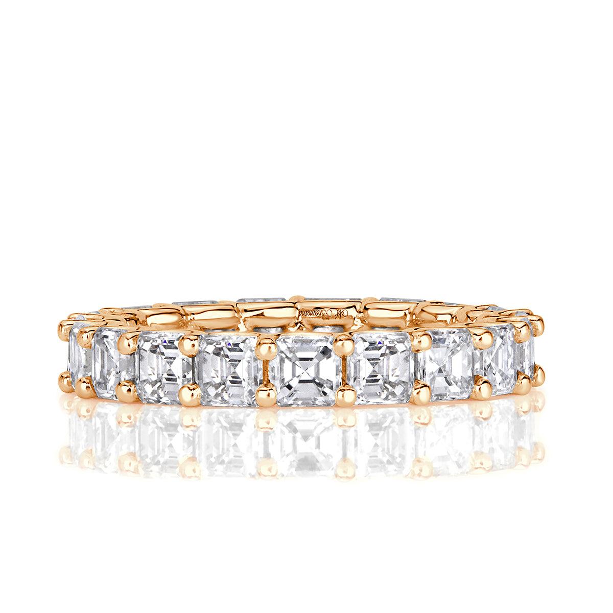 3.65ct Asscher Cut Diamond Eternity Band in 18k Champagne Yellow Gold
