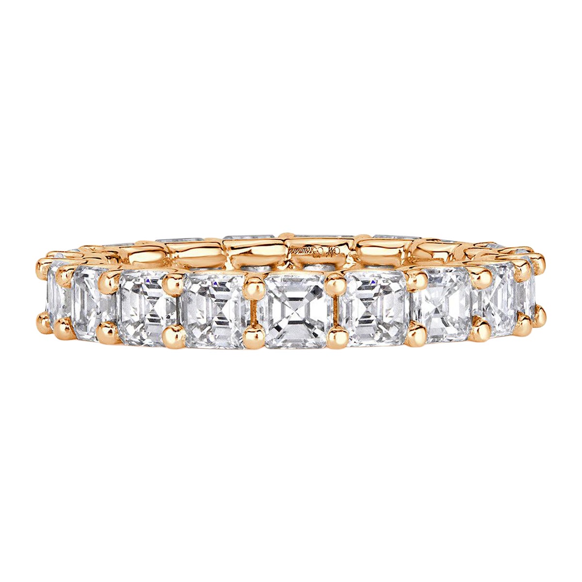 3.65ct Asscher Cut Diamond Eternity Band in 18k Champagne Yellow Gold