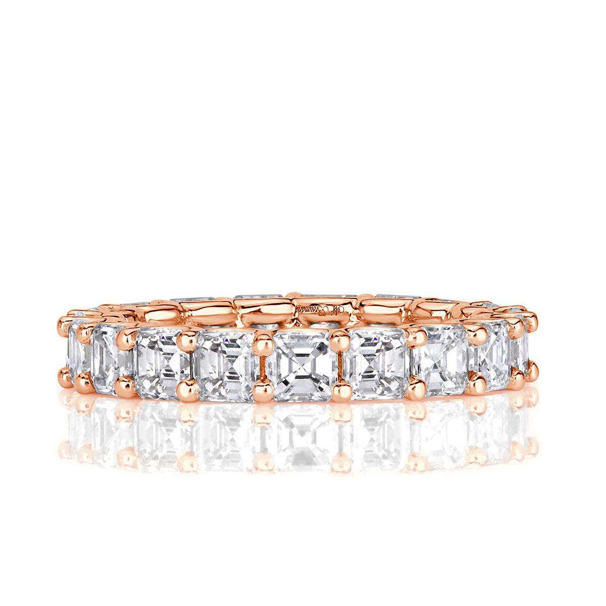 3.65ct Asscher Cut Diamond Eternity Band in 18k Rose Gold For Sale