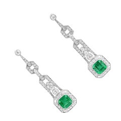 Pendientes de Esmeralda y Diamante de 3,65 ct, Platino