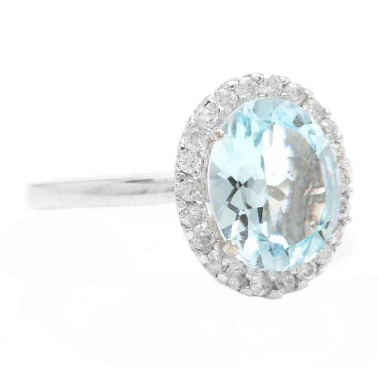 3.65 Carats Exquisite Natural Aquamarine and Diamond 14K Solid White Gold Ring

Total Aquamarine Weight is: Approx. 3.30 Carats

Aquamarine Measures: Approx. 10.00 x 8.00mm

Aquamarine Treatment: Heating

Natural Round Diamonds Weight: Approx. 0.35