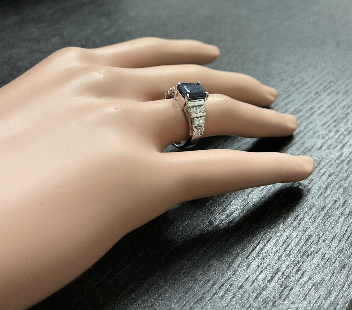 Ring aus 14 Karat massivem Weißgold mit 3,65 Karat natürlichem blauen Saphir und natürlichem Diamant im Angebot 1