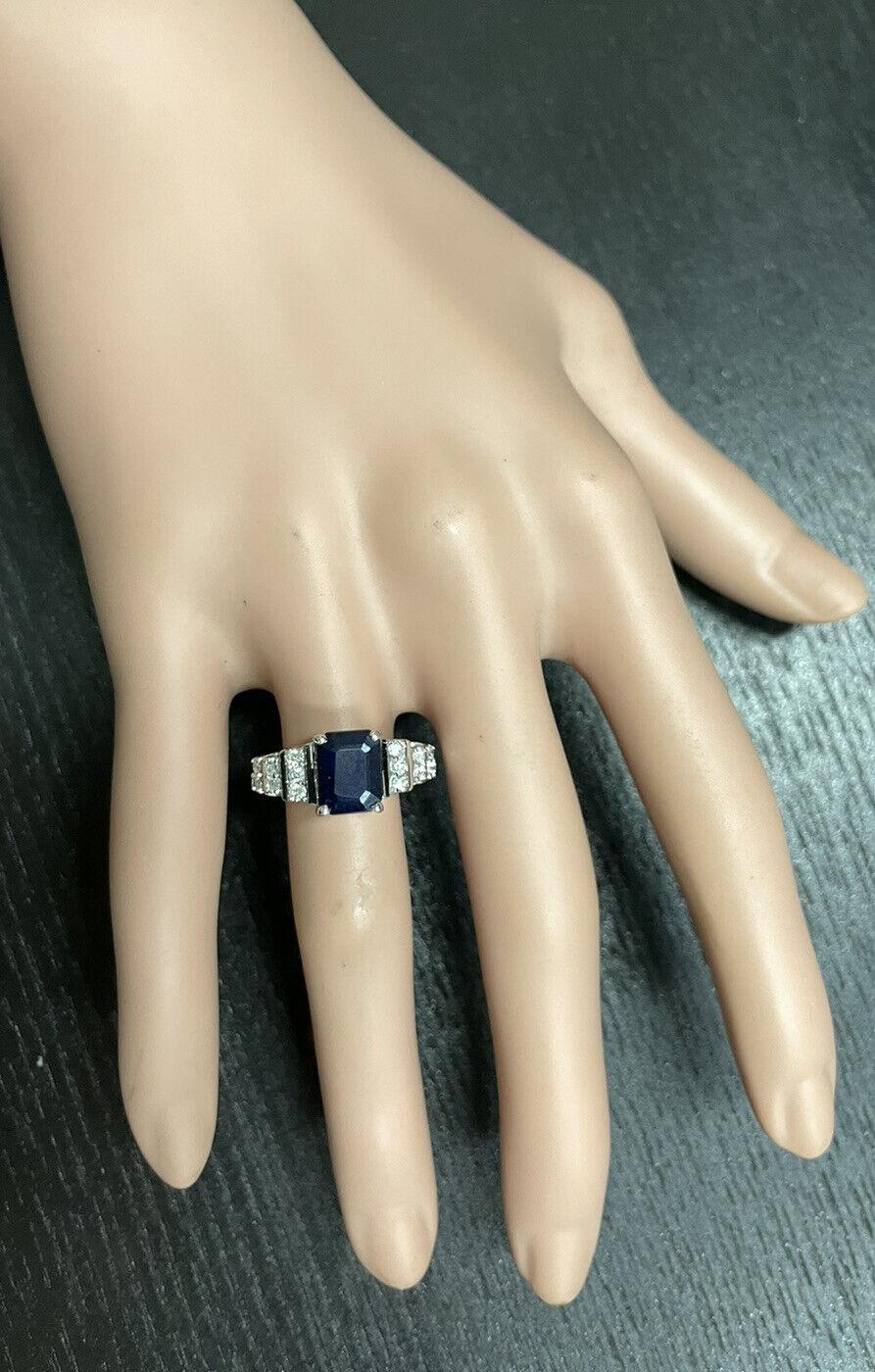 Women's 3.65Ct Natural Blue Sapphire and Natural Diamond 14K Solid White Gold Ring For Sale