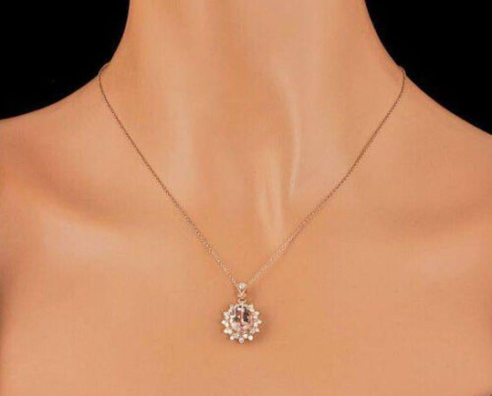 3.65 Carat Natural Morganite and Diamond 14 Karat Solid Rose Gold Necklace In New Condition For Sale In Los Angeles, CA