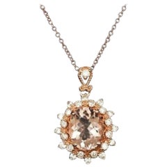 3.65 Carat Natural Morganite and Diamond 14 Karat Solid Rose Gold Necklace