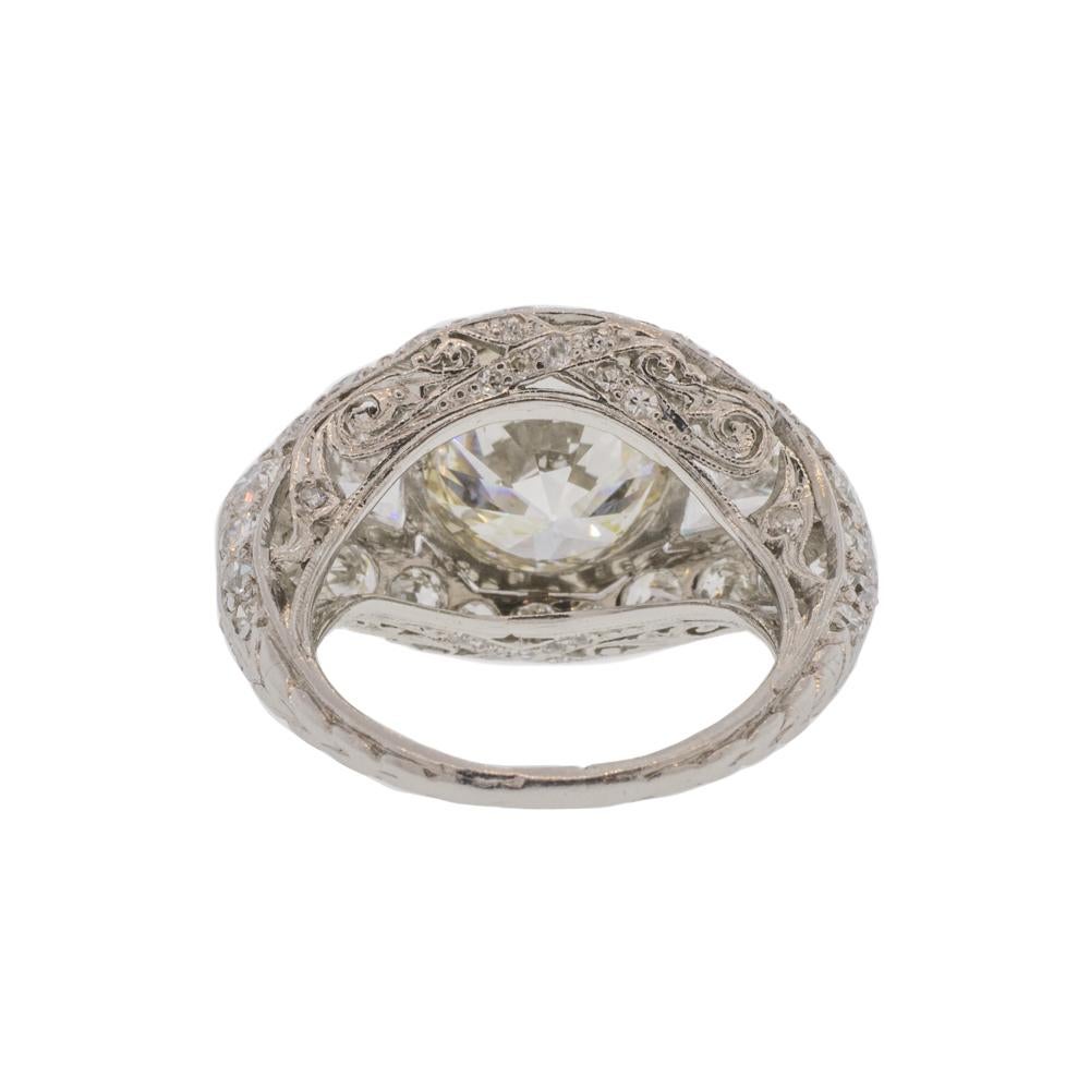Art Deco 3.65ct Old European Cut Diamond Antique Platinum Ring For Sale