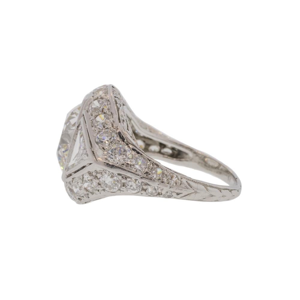 3.65ct Old European Cut Diamond Antique Platinum Ring In Excellent Condition For Sale In Seattle, WA