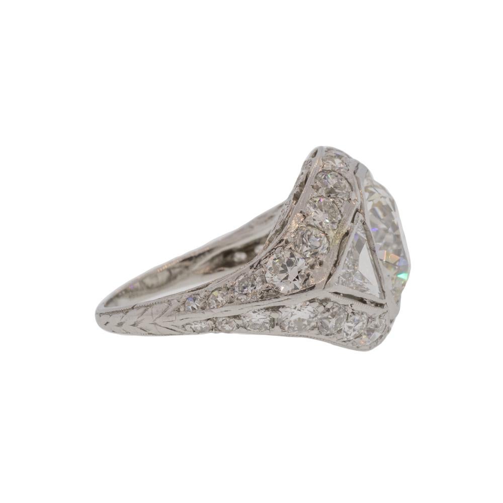 Women's or Men's 3.65ct Old European Cut Diamond Antique Platinum Ring For Sale