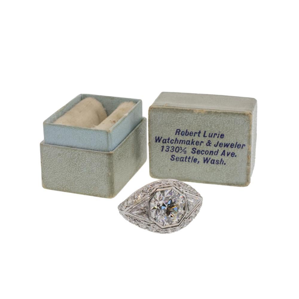 3.65ct Old European Cut Diamond Antique Platinum Ring (bague ancienne en platine) Unisexe en vente