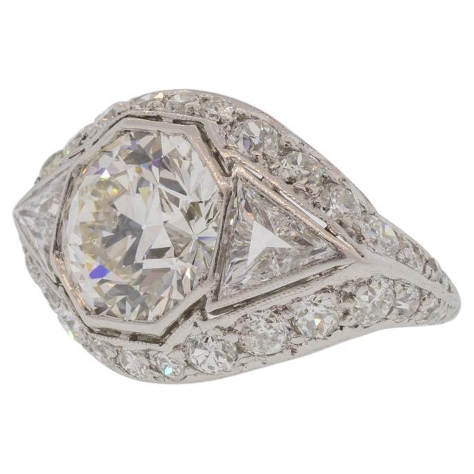 3.65ct Old European Cut Diamond Antique Platinum Ring For Sale