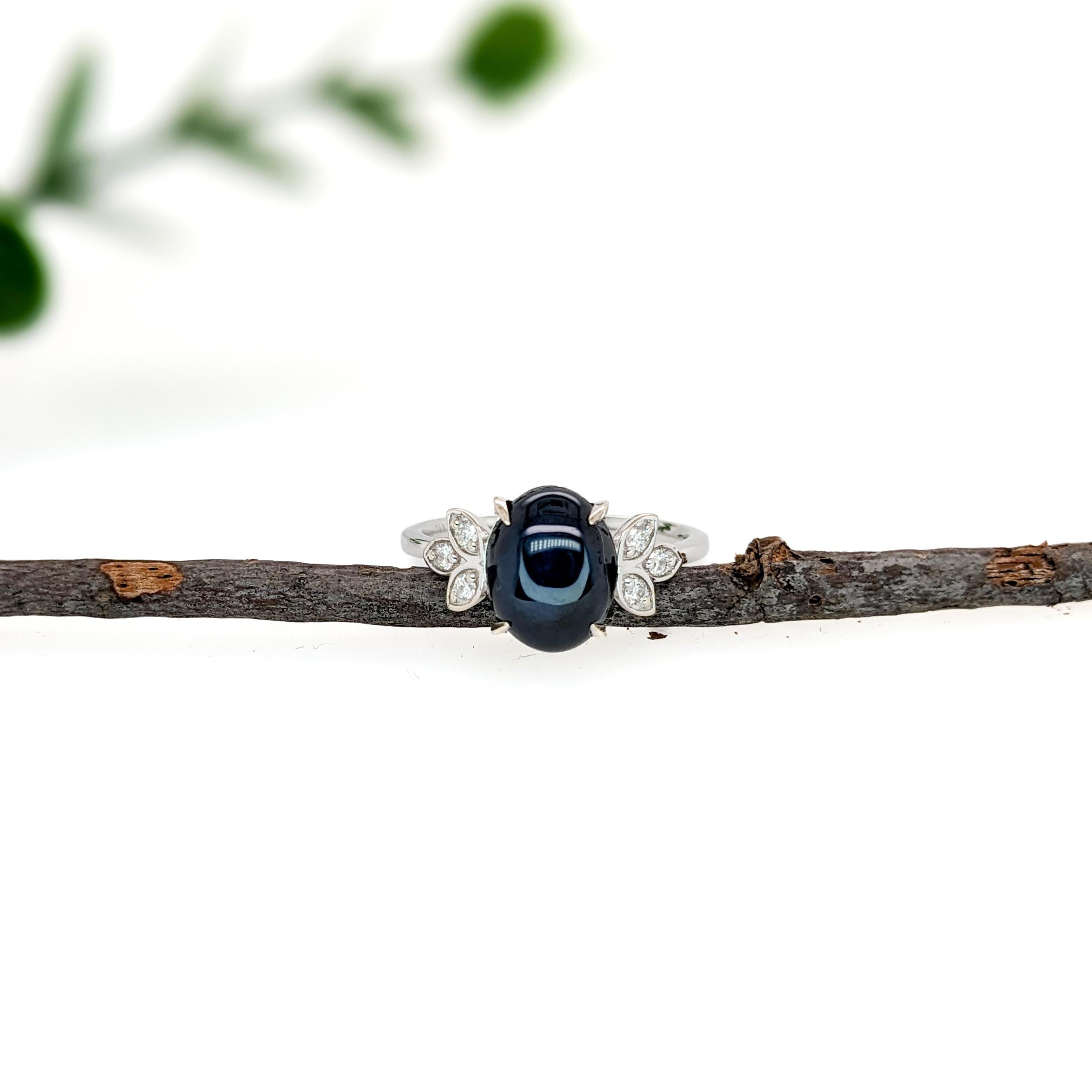 Oval Cut 3.65ct Star Sapphire Ring w Earth Mined Diamonds in Solid 14K White Gold OV 10x8