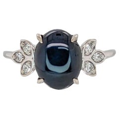 3.65ct Star Sapphire Ring w Earth Mined Diamonds in Solid 14K White Gold OV 10x8