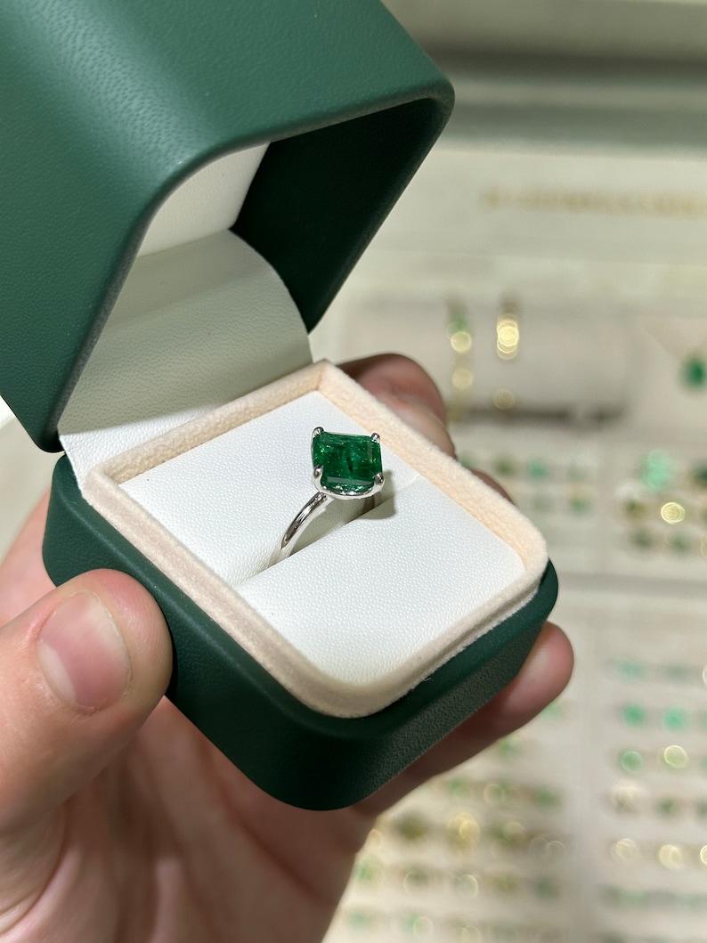 3.65tcw 14K Asscher Cut Emerald & Diamond Ring - Rich Green Hidden Accents For Sale 2