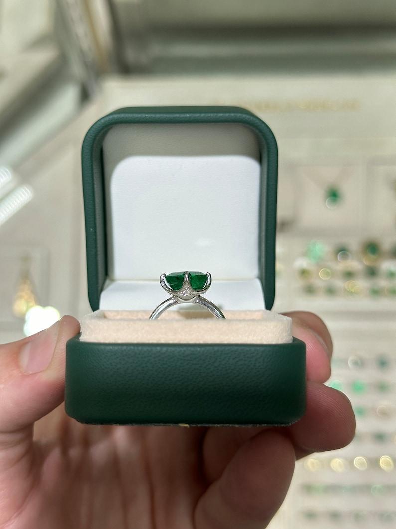 3.65tcw 14K Asscher Cut Emerald & Diamond Ring - Rich Green Hidden Accents For Sale 3