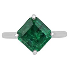 3.65tcw 14K Asscher Cut Smaragd & Diamant Ring - Rich Green Hidden Akzente