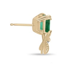 3.65tcw 14K Vivid Green Asscher Cut Emerald Stud Bee Ear Climber Stud Earrings