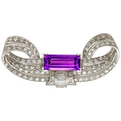 3.66 Carat Amethyst and 2.65 Carat Diamond Platinum Brooch