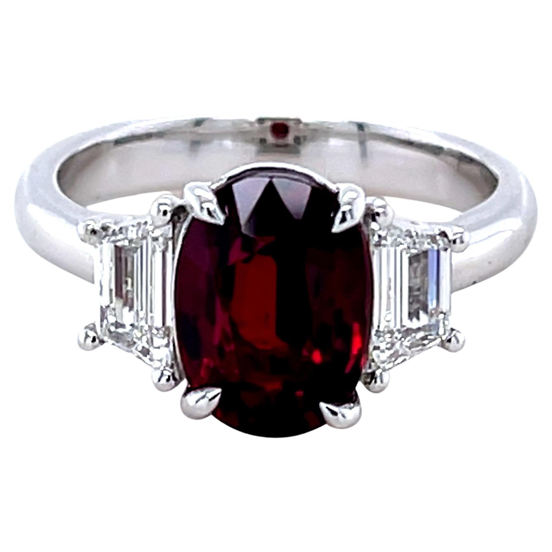 3.66 Carat CDC Certified "Pidgeon Blood" Ruby & Diamond Ring in Platinum