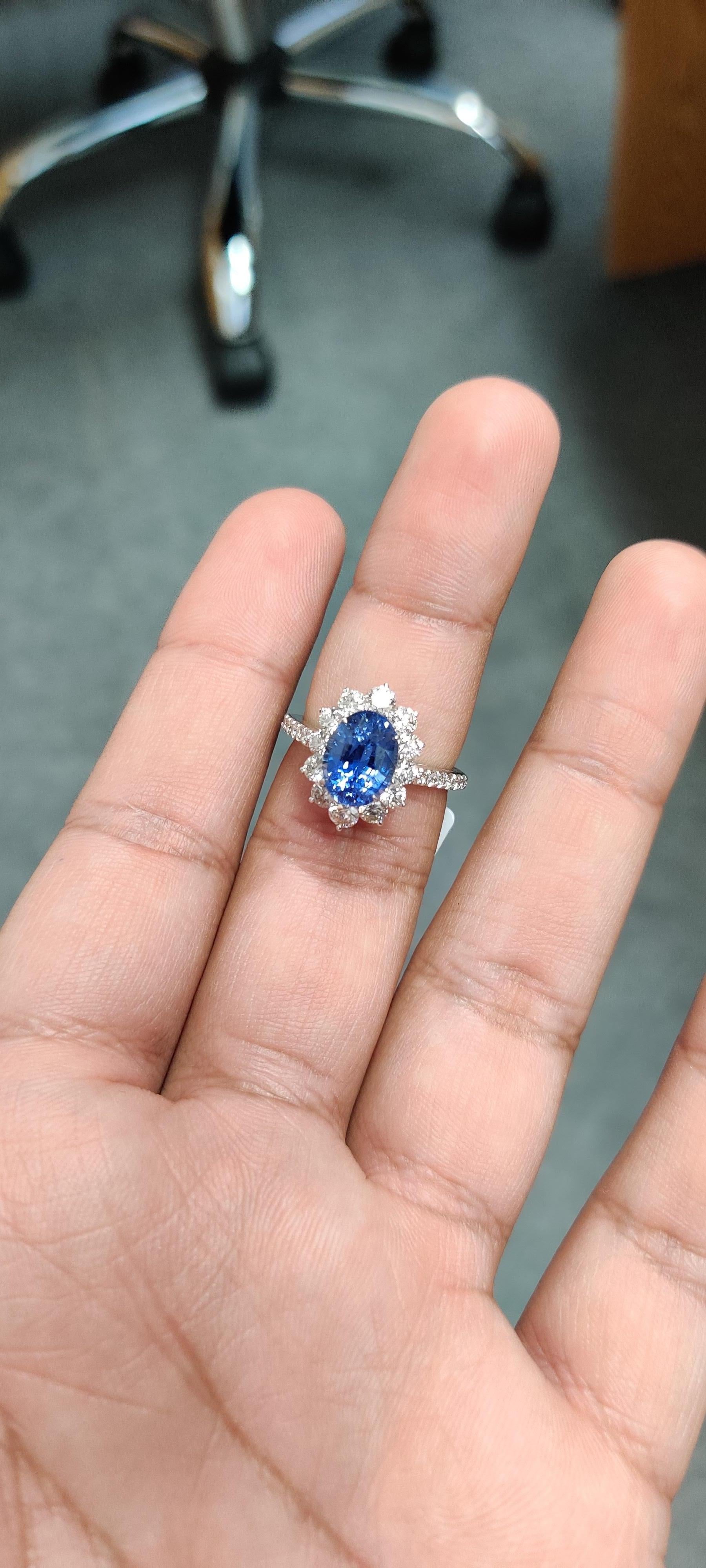 Victorian 3.66 Carat Ceylon Blue Sapphire Diamond Ring For Sale