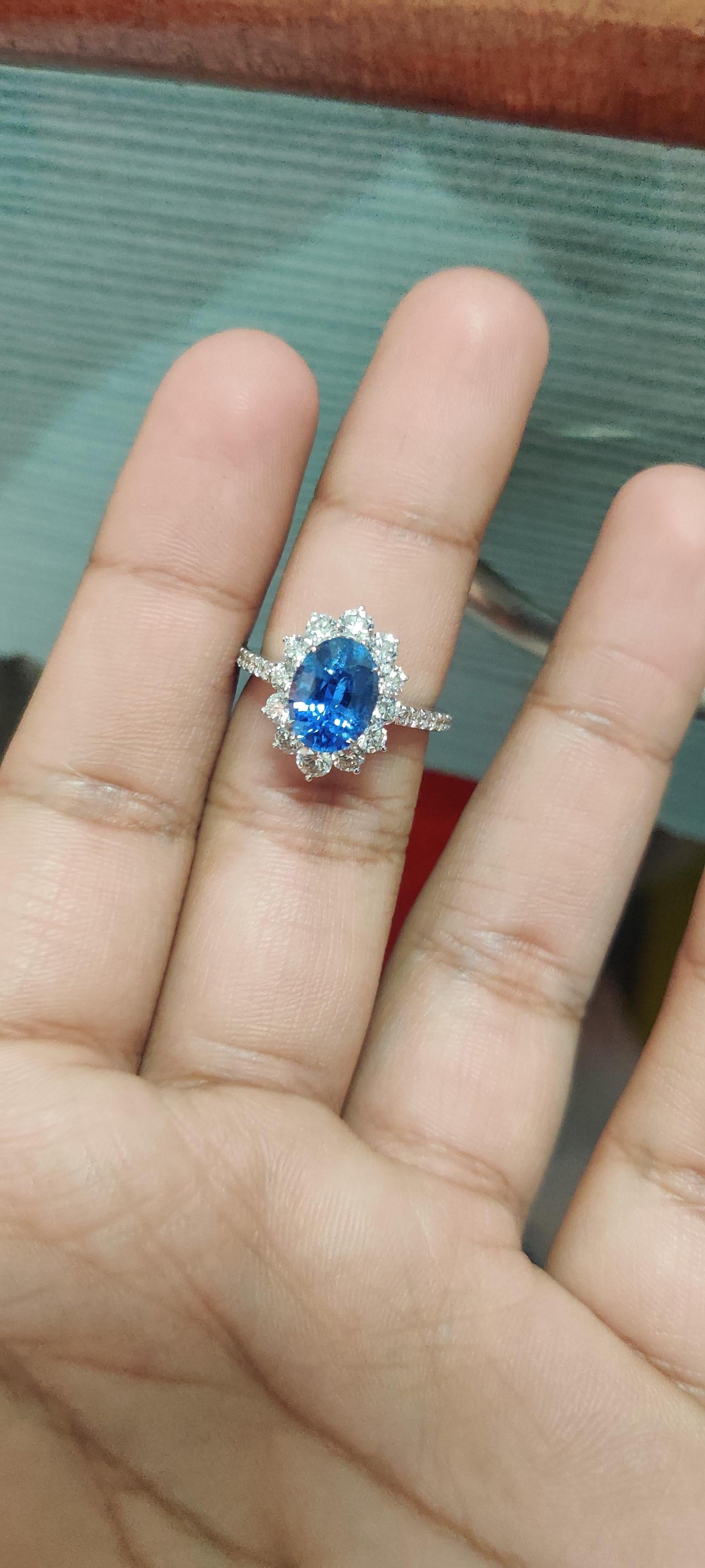 Oval Cut 3.66 Carat Ceylon Blue Sapphire Diamond Ring For Sale
