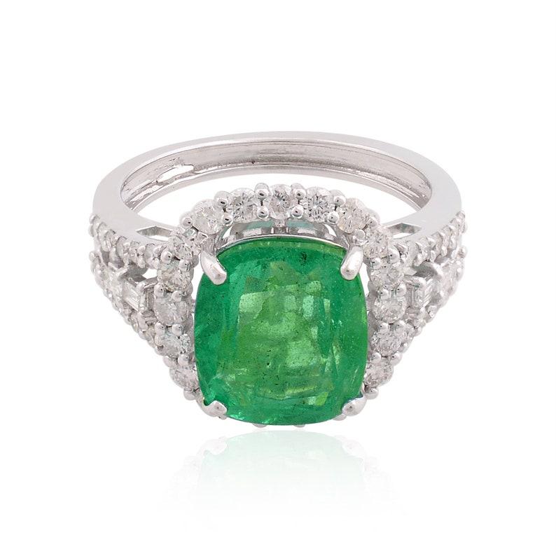 3.66 Carat Emerald Diamond 10 Karat Gold Ring For Sale