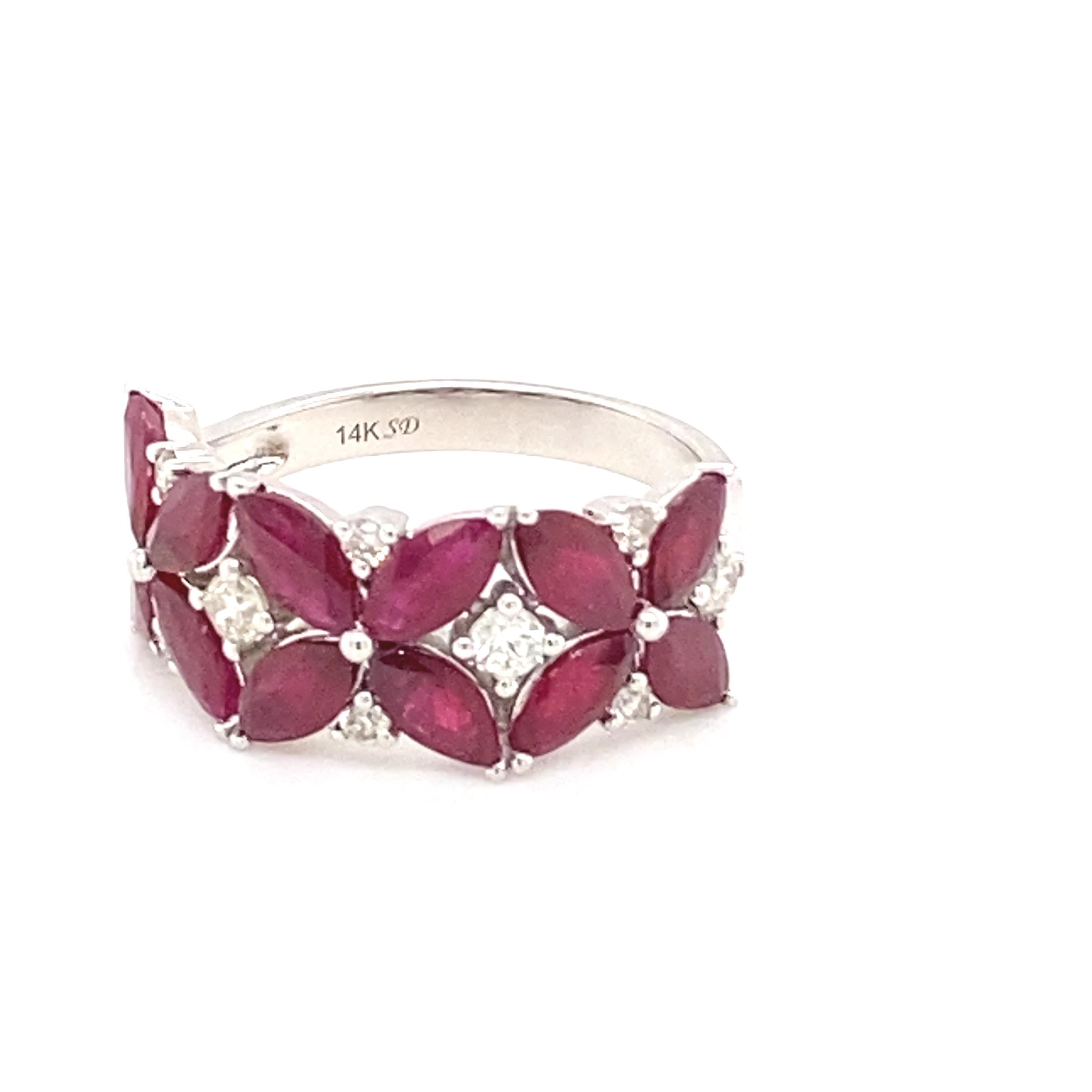 3.66 Carat Marquise Ruby Diamond White Gold Cluster Ring For Sale 4