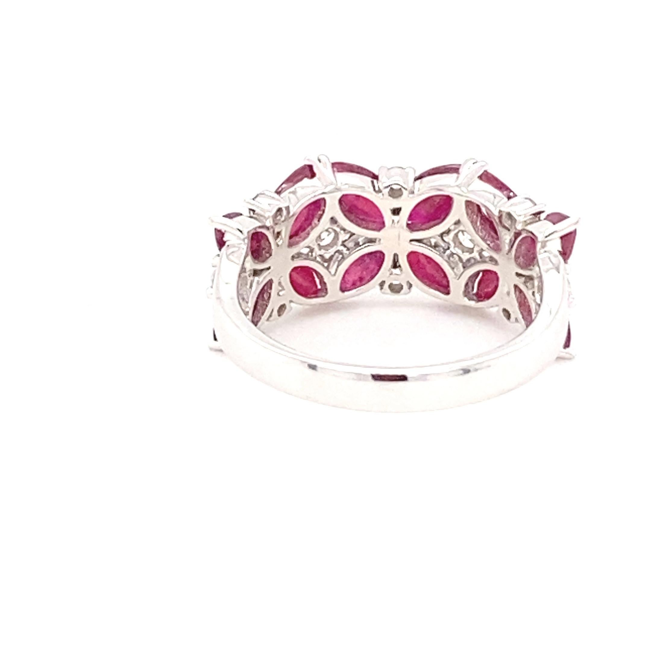 3.66 Carat Marquise Ruby Diamond White Gold Cluster Ring For Sale 5