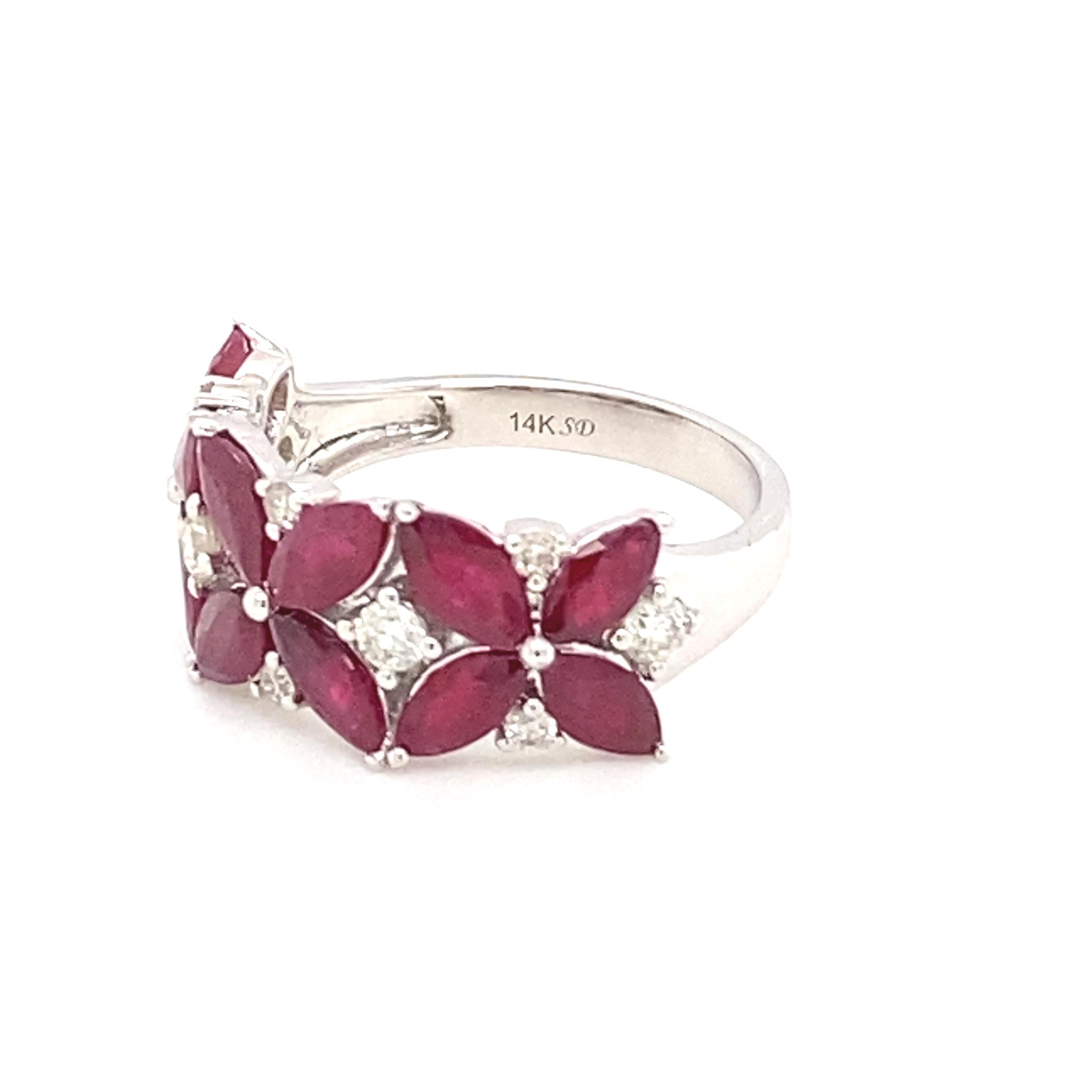 3.66 Carat Marquise Ruby Diamond White Gold Cluster Ring For Sale 6