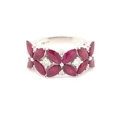 3.66 Carat Marquise Ruby Diamond White Gold Cluster Ring
