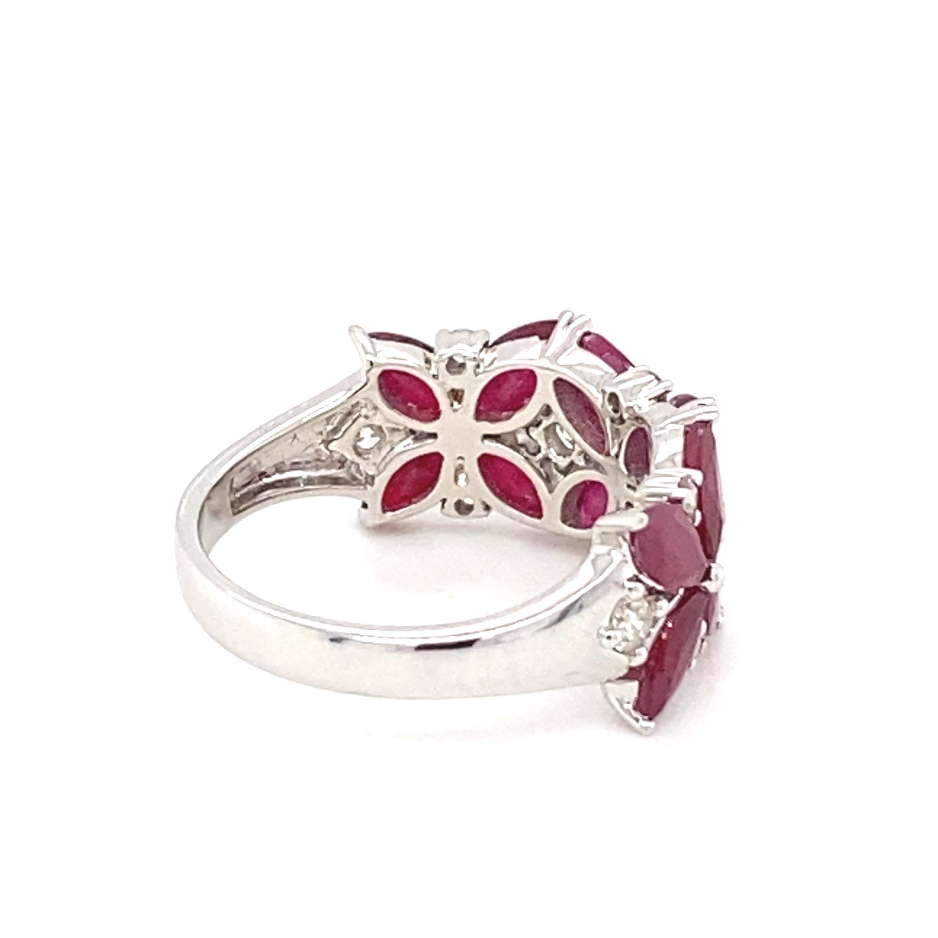 Women's 3.66 Carat Marquise Ruby Diamond White Gold Cluster Ring For Sale