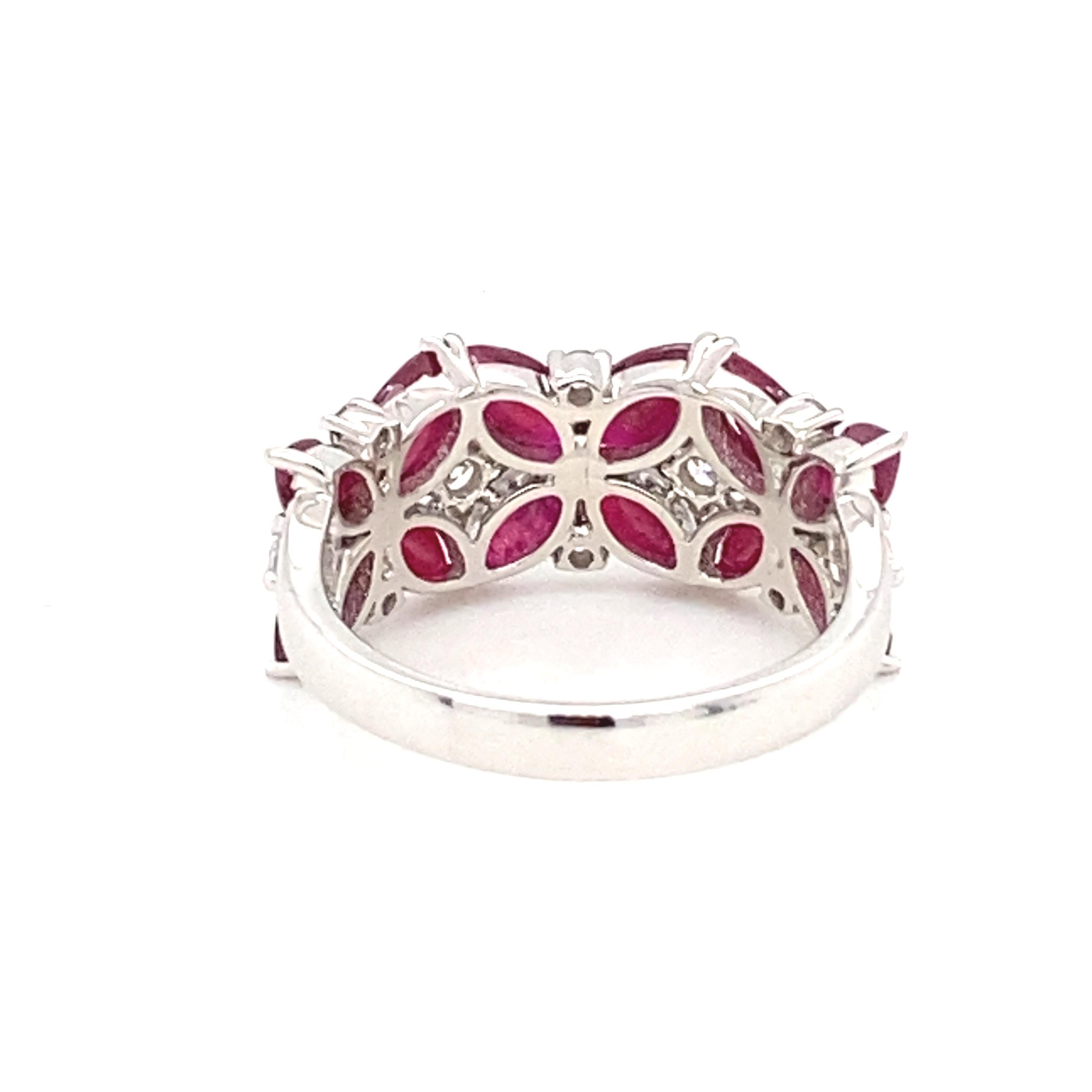 3.66 Carat Marquise Ruby Diamond White Gold Cluster Ring For Sale 1