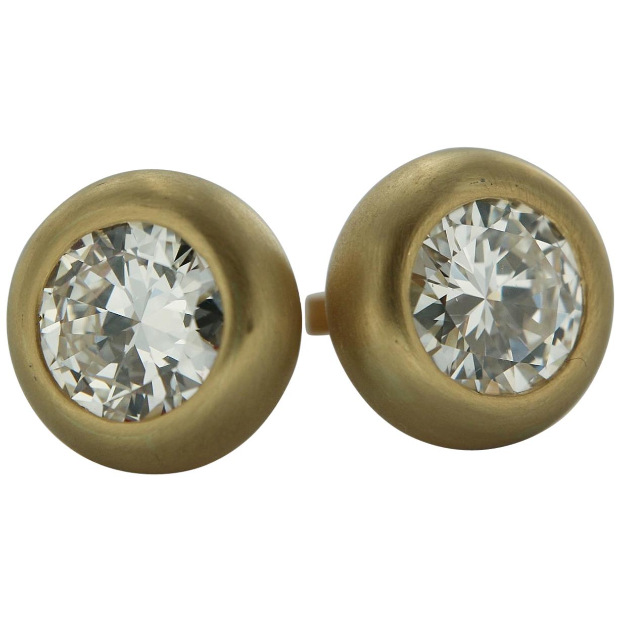 3.66 Carat Natural Diamond Solitaire Studs Earrings in 18 Karat Yellow Gold