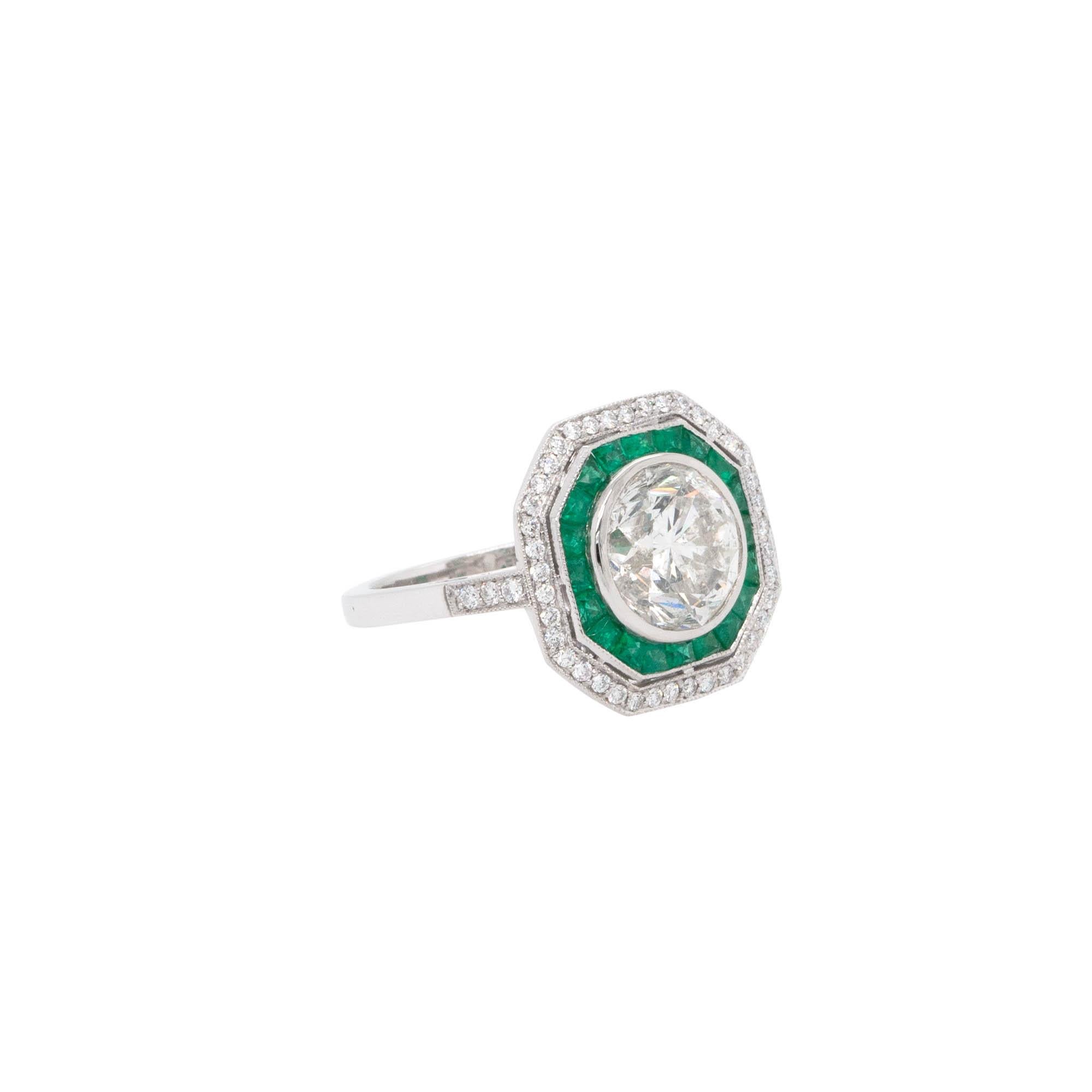 Round Cut 3.66 Carat Natural Round Brilliant Diamond & Emerald Ring For Sale