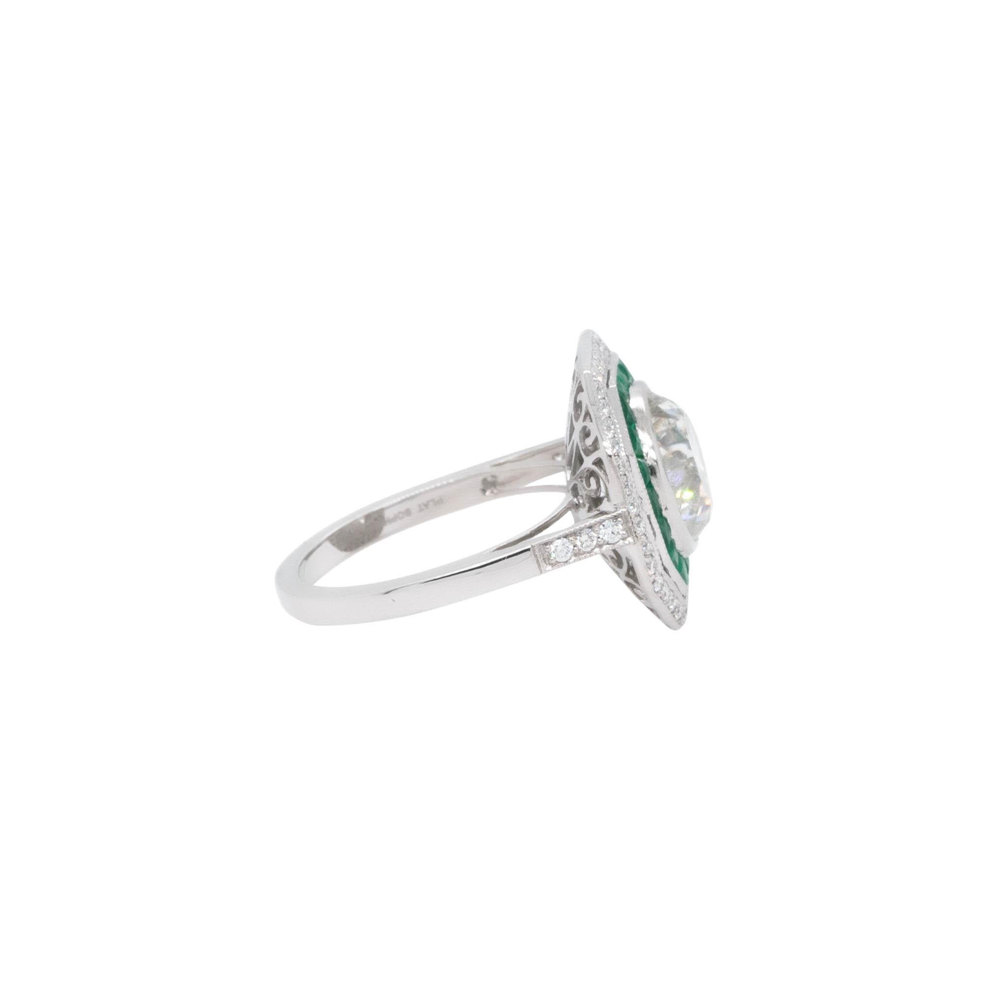 3.66 Carat Natural Round Brilliant Diamond & Emerald Ring In New Condition For Sale In Boca Raton, FL