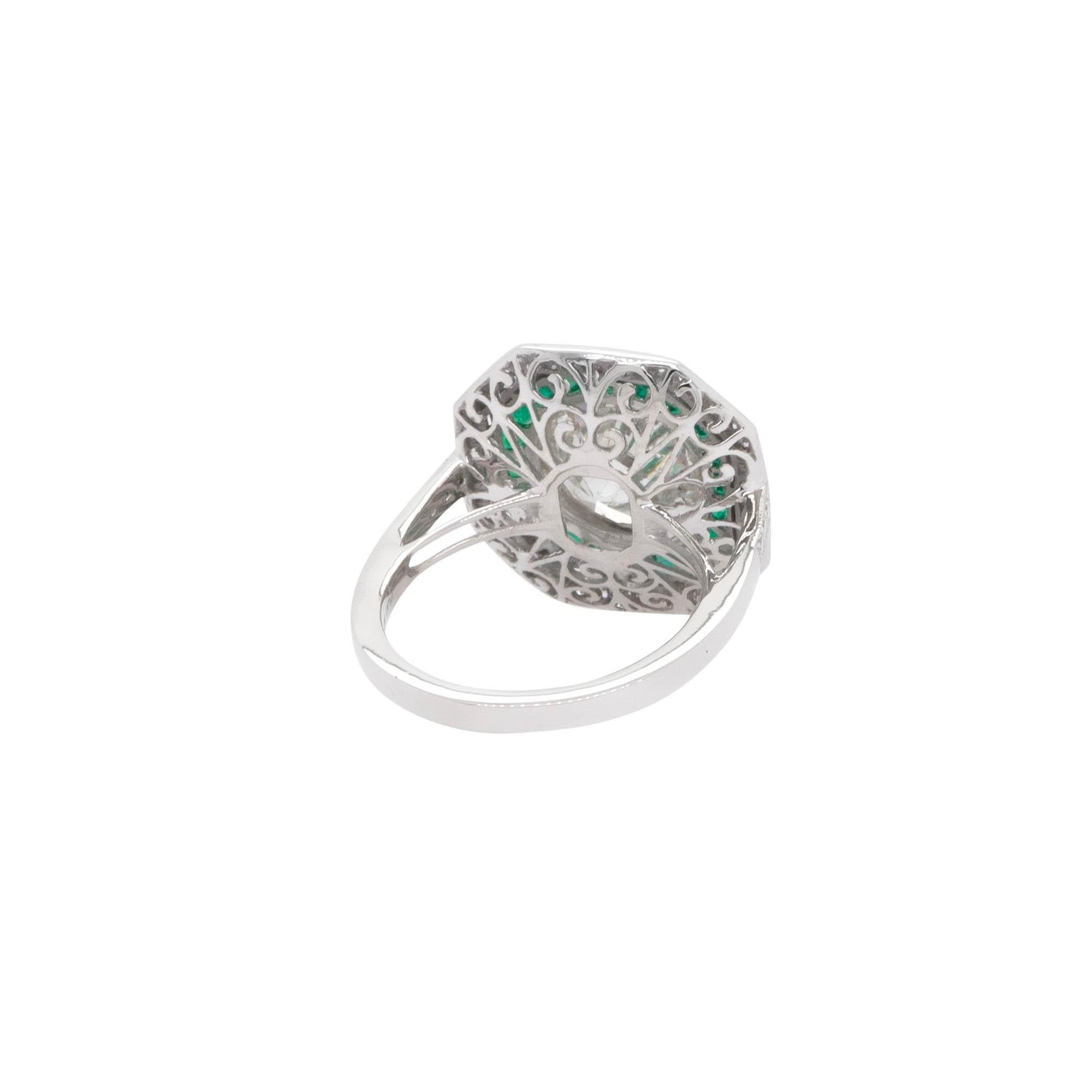 Women's 3.66 Carat Natural Round Brilliant Diamond & Emerald Ring For Sale