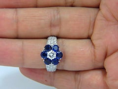 3.66 Carat Natural Sapphires Diamond Cluster Ring 14 Karat Royal Blue Floretta