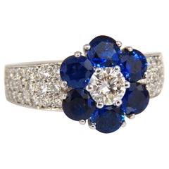 3.66 Carat Natural Sapphires Diamond Cluster Ring 14 Karat Royal Blue Floretta