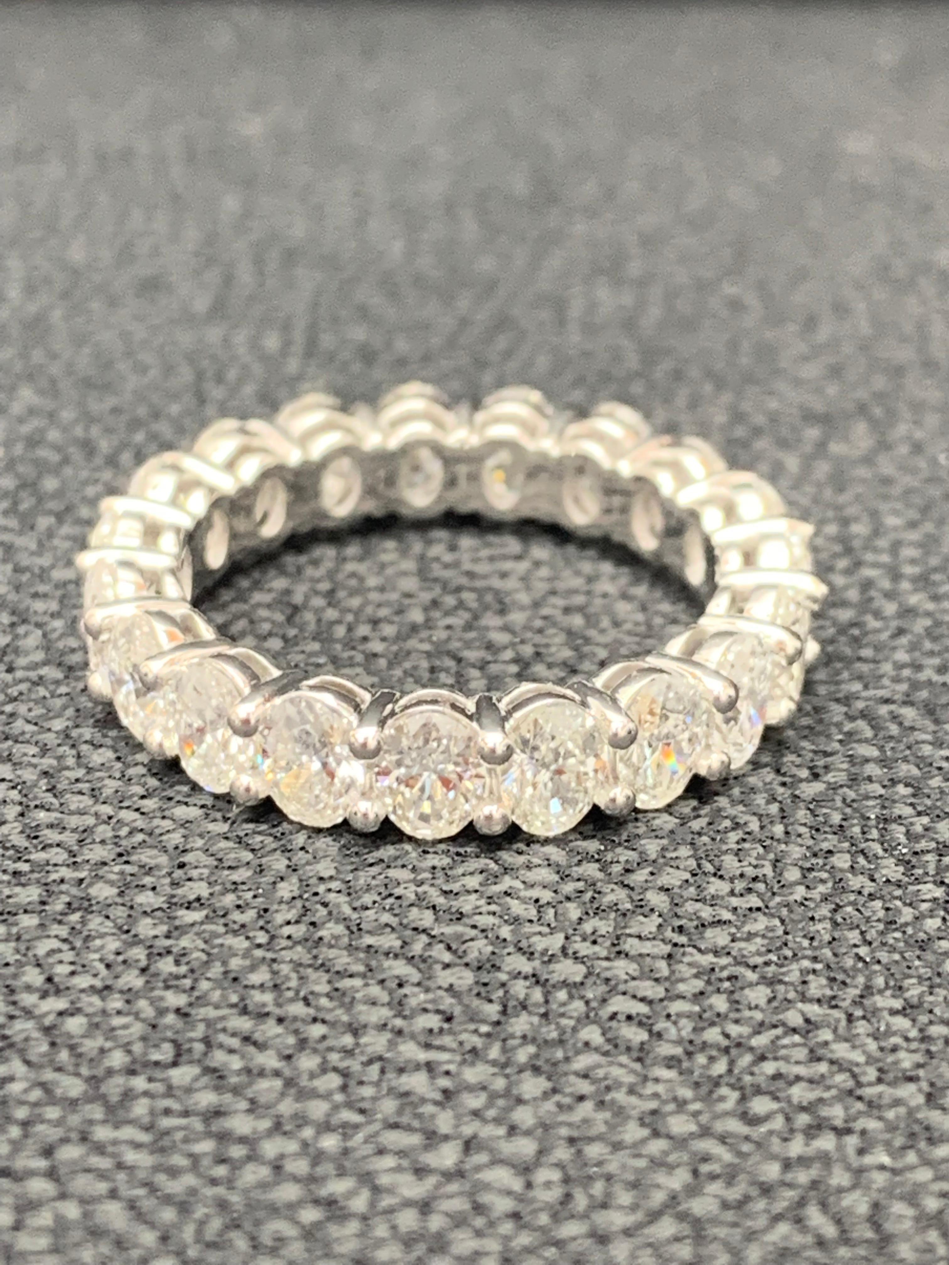 3.66 Carat Oval Cut Diamond Eternity Wedding Band in 14K White Gold For Sale 3