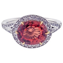 3.66 Carat Padparadscha Sapphire and Diamond Ring
