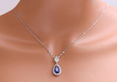 3.66 Carat Pear Sapphire and Marquise Cut Diamond Pendant in Platinum ref1367