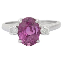 3.66 Carat Three Stone Pink Sapphire and Diamond Ring in 18K White Gold