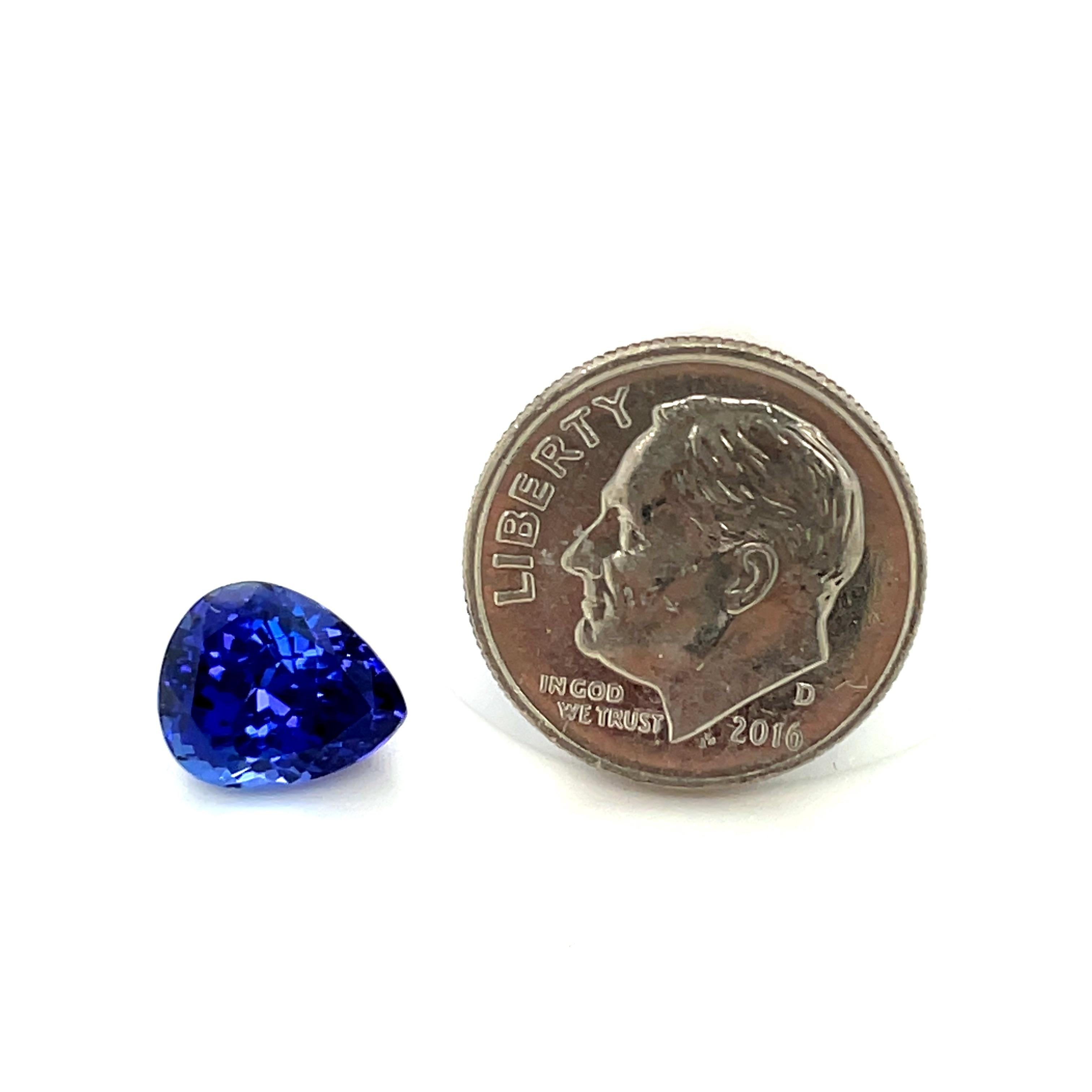 3.66 Carat Unset Loose Pear Shaped Unmounted Tanzanite Gemstone For Sale 1