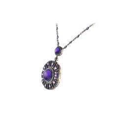 3, 66 Ct. Amethyst Special Cut 0.60 Ct. Sapphire 0, 85 Ct. Diamond 18K Necklace