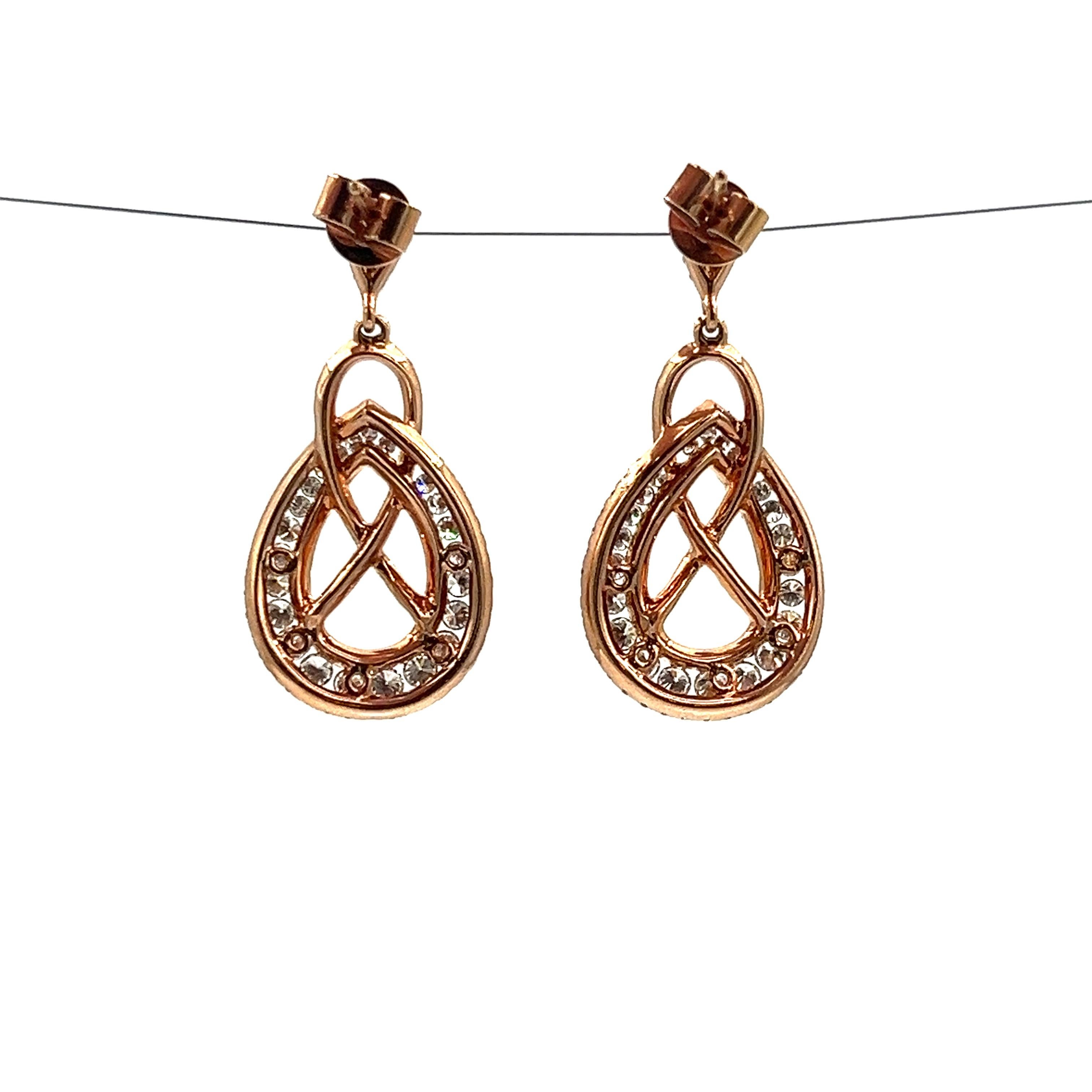 Round Cut 3.66 ct Rose Gold Dangle Earrings For Sale